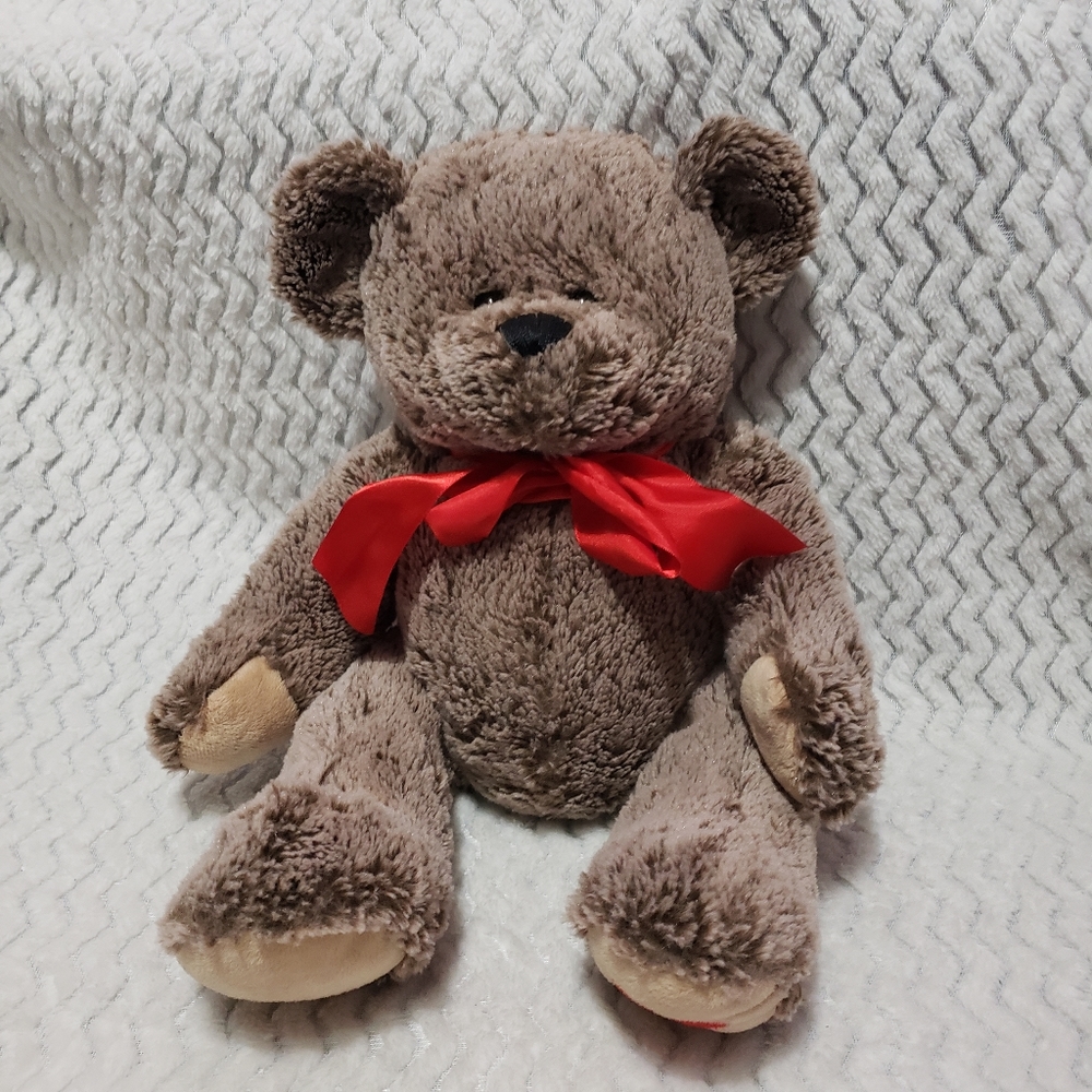 Animal Adventure Bear Houndstooth Bow Soft Curly Plush Toy Stuffed Animal